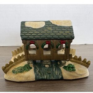 Vintage Cobblestone Corners 2003 Covered Bridge Christmas Village Ceramic